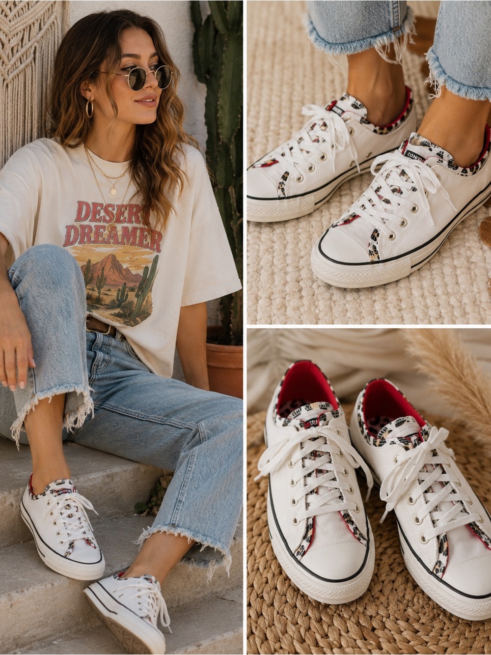 Converse All Star Leopard Print Accent Low Top Sneakers Women’s Size 10